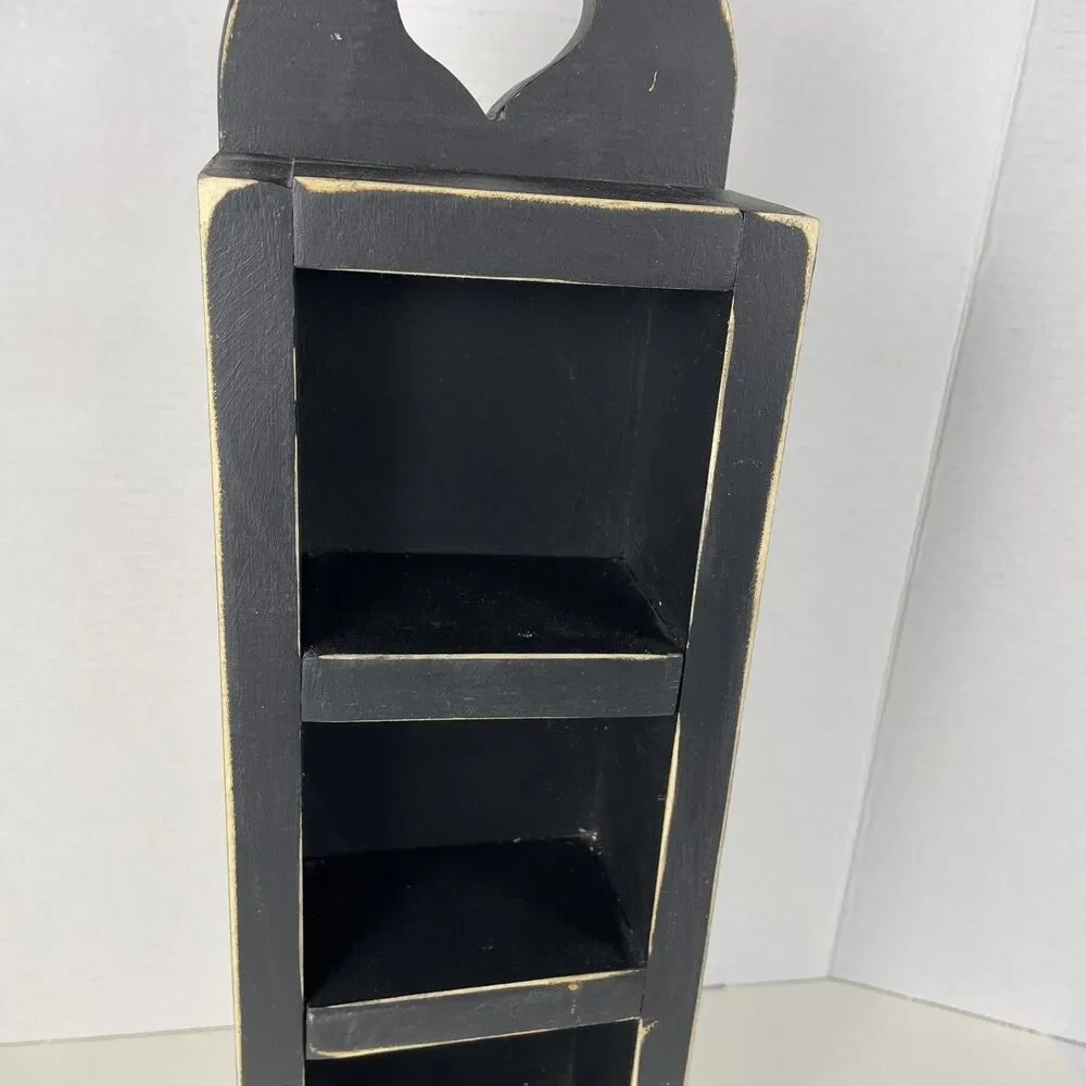 Vintage Wooden Country Heart Shelf Black Farmhouse Cottagecore Grammacore 21.5”